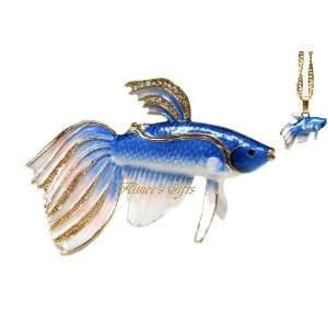  Blue Betta Fish Bejeweled Trinket Box 