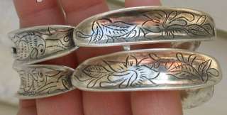 Vintage Exotic Chinese Handmade Carved Miao Silver Bracelet  