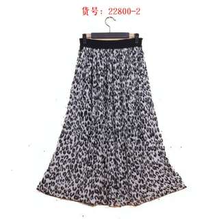 New pleated Leopard long chiffon skirt vintage maxi dress Y22800 gray 