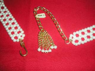 1980s Beaded Belt Faux Pearl with tassels  