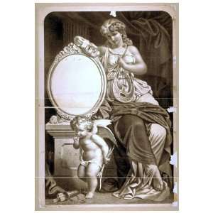  Poster Woman, seated with lyre, thespians mask, and cupid 