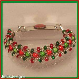 CHRISTMAS WOVEN BEADED MEDICAL ID REPLACEMENT BRACELET  
