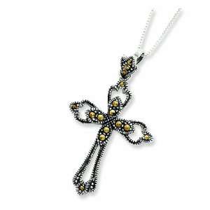    Sterling Silver Marcasite Cross On 18 Chain Necklace Jewelry