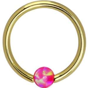   Brilliant Pink Synthetic Opal Captive Ring   14 Gauge 3/8 Jewelry