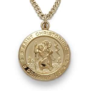 24K Gold Over Sterling Silver 3/4 Round Engraved St. Christopher 