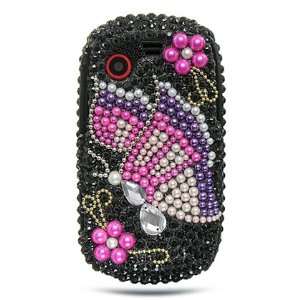Black with Pink and Purple Colorful Butterfly Pearl Samsung Gravity 