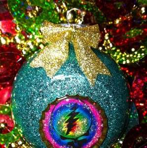 Grateful Dead Steal Your Face Glitter Glass Christmas Ornament Ooak 
