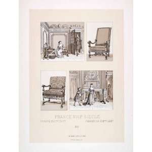 1888 Chromolithograph 17th Century France Furniture Interior Costume 