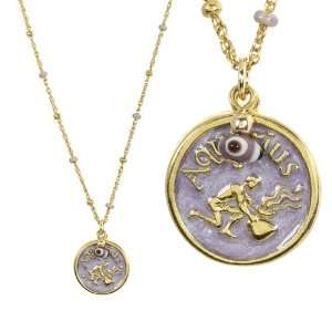  Aquarius Enamel Pendant Necklace with Beaded Chain 