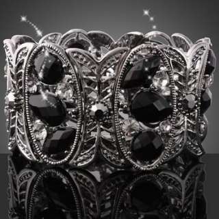 ARINNA Swarovski Crystal Black Onyx Bangle Bracelet  