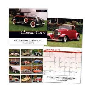   calendar features various pictures of classic cars.