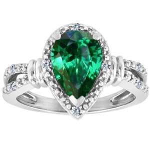   Created Pear Shape Emerald and Diamonds Ring(Metalyell Jewelry
