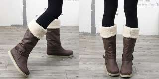 Womens Brown Buckle Warm Fur Boots US 6 8 / Fashion Mid Calf Snow 