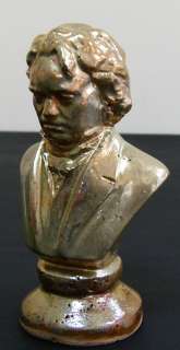 ANTIQUE BEETHOVEN PIANO STATUE BUST ARTWORK IRIDESCENT GLAZE POTTERY 