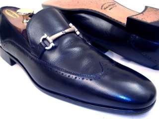 Salvatore Ferragamo Mens Black Wingtip Silver Gancini Dress Shoes 