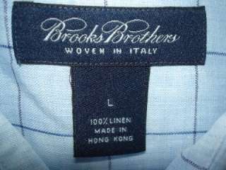 BROOKS BROTHERS ITALY 100% LINEN BLUE DRESS SHIRT L 17.5 36  