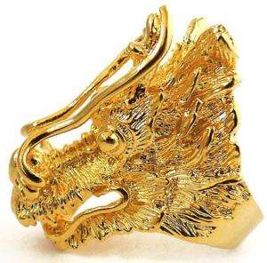 BIG CHINESE LUCKY DRAGON AMULET GOLD MENS RING Sz 11  