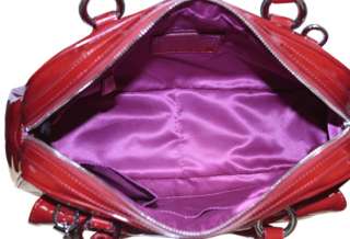 Coach Poppy Liquid Gloss Pushlock Satchel Red Patent Leather Bag New 