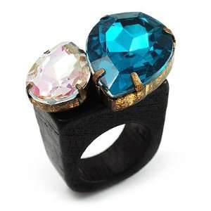  Acrylic Wooden Boho Style Fashion Ring (Azure&Clear 