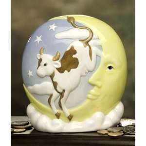   Cow Over Moon Porcelain Coin Bank Ibis and Orchid Design Baby