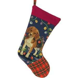  Beagle and Lights Needlepoint and Plaid Stocking