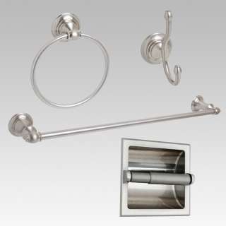   Brushed Nickel 24 Towel Bar Accessory 4 PC Set W/ Recessed T P Holder
