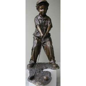  Bronze Statue of a Boy Ready to Tee off