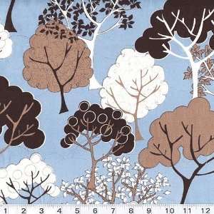  45 Wide Hot Couturier Cotton Lawn Trees Blue Fabric By 
