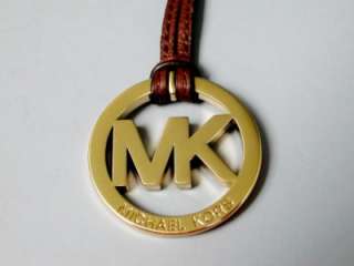 New Michael Kors Polished Gold MK with British Tan Leather Strap Hang 