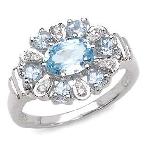  80 Carat Genuine Blue & White Topaz Sterling Silver Ring Jewelry
