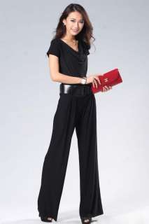 Short Sleeve Wrap Collar Overalls with Belt  