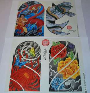 JAPANESE TRIBAL BEACH TATTOO FLASH SET WITH LINES  