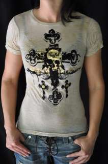 65 SINFUL SHIRT WITH SKULL CROSS BURN OUT TATTOO EMO RARE  