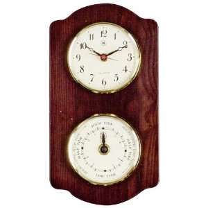  Brass Tide Clock, Barometer / Thermometer on Ash Wood, tarnish 