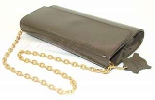 Bloomingdales Patent Leather Shoulder Clutch Chain Bag Purse Brown New 