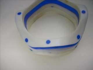 Vintage Blue White Polka Dot Plastic Bangle Bracelets  