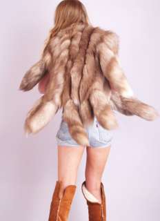 Vtg 70s ARCTIC FOX FUR Draped Gilet FRINGE SWIRL TAILS Vest Jacket 
