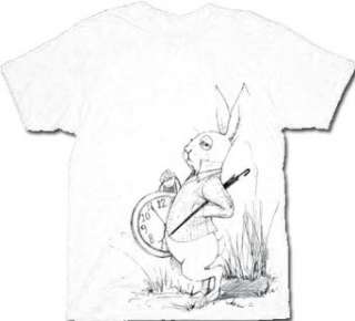  Alice In Wonderland White Rabbit Sketch Mens White T shirt 