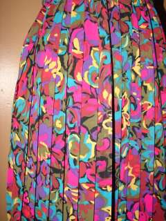   Womens Floral Pleated Long Skirt   bold, multi colored print   Small