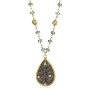 Mary Louise 3mm Labradorite, Yellow Gold and Grey Tear Drop Pendant 