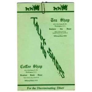  Tally Ho Shops Menu Tea Coffee Shop Washington DC 1941 