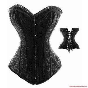   Corset New BLACK Damask Victorian Reproduction All STEEL BONED Gothic