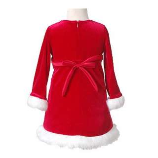 NWT Bonnie Jean Infant Girl Red Sparkle White Fur Velour Santa Holiday 