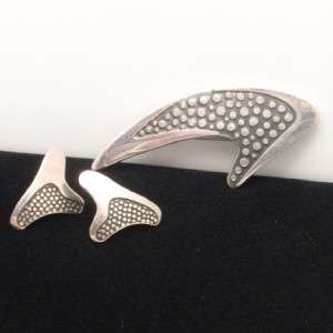 Sigi Pineda Retro Boomerang Set Pin Brooch Earrings Sterling Silver 