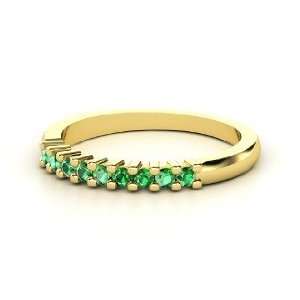  Slim Nine Gem Band Ring, 14K Yellow Gold Ring with Emerald 