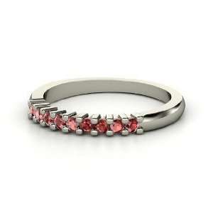  Slim Nine Gem Band Ring, Sterling Silver Ring with Red 