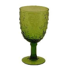  Fleur de Lis Green Goblet / Wine Glass by Tag, (set of 2 