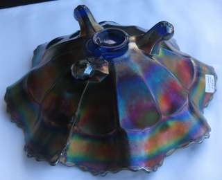 FENTON TWO FLOWERS CARNIVAL GLASS LARGE BLUE BOWL  