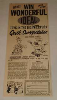 1961 Ideal/Nestles Quik ROBOT TOYS Sweepstakes ad  