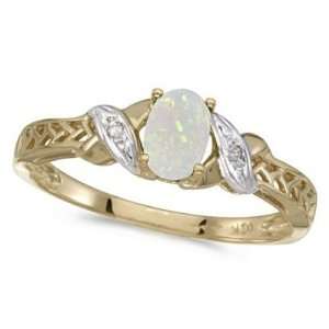  Opal and Diamond Antique Style Ring in 14K Yellow Gold (0 